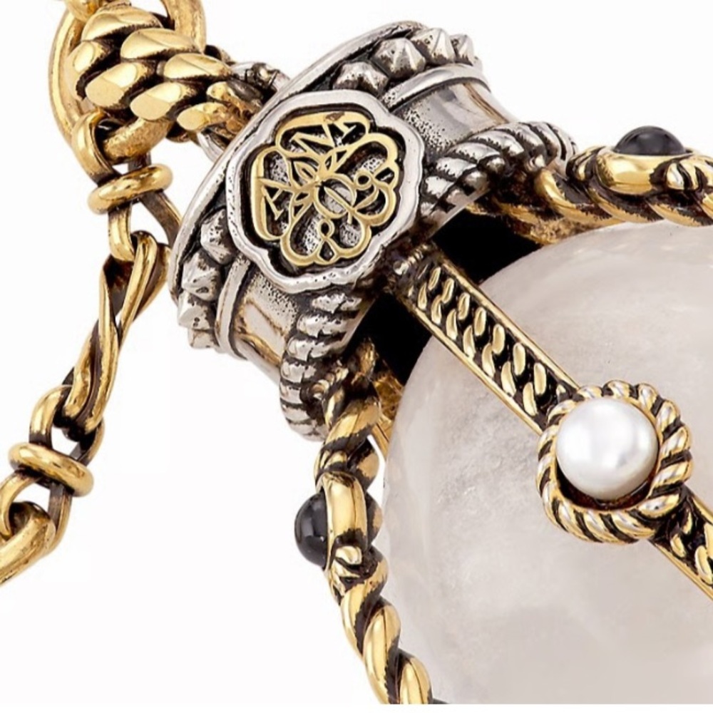 ALEXANDER McQUEEN Silver Brass Pearl Rock Crystal Whistle Pendant Necklace RARE! - Picture 4 of 6